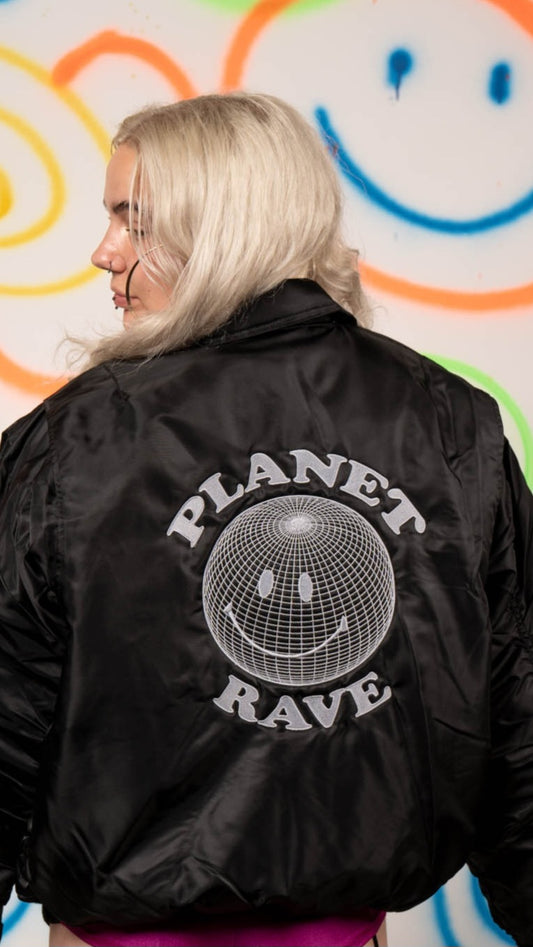 Embroidered Planet Rave MA-2 Bomber Jacket Black