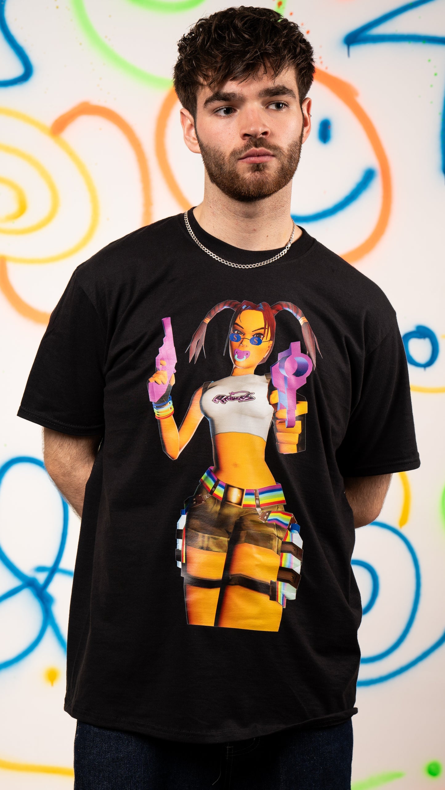 Tomb Raver T-shirt met korte mouwen en voor- en achterkantprint, zwart