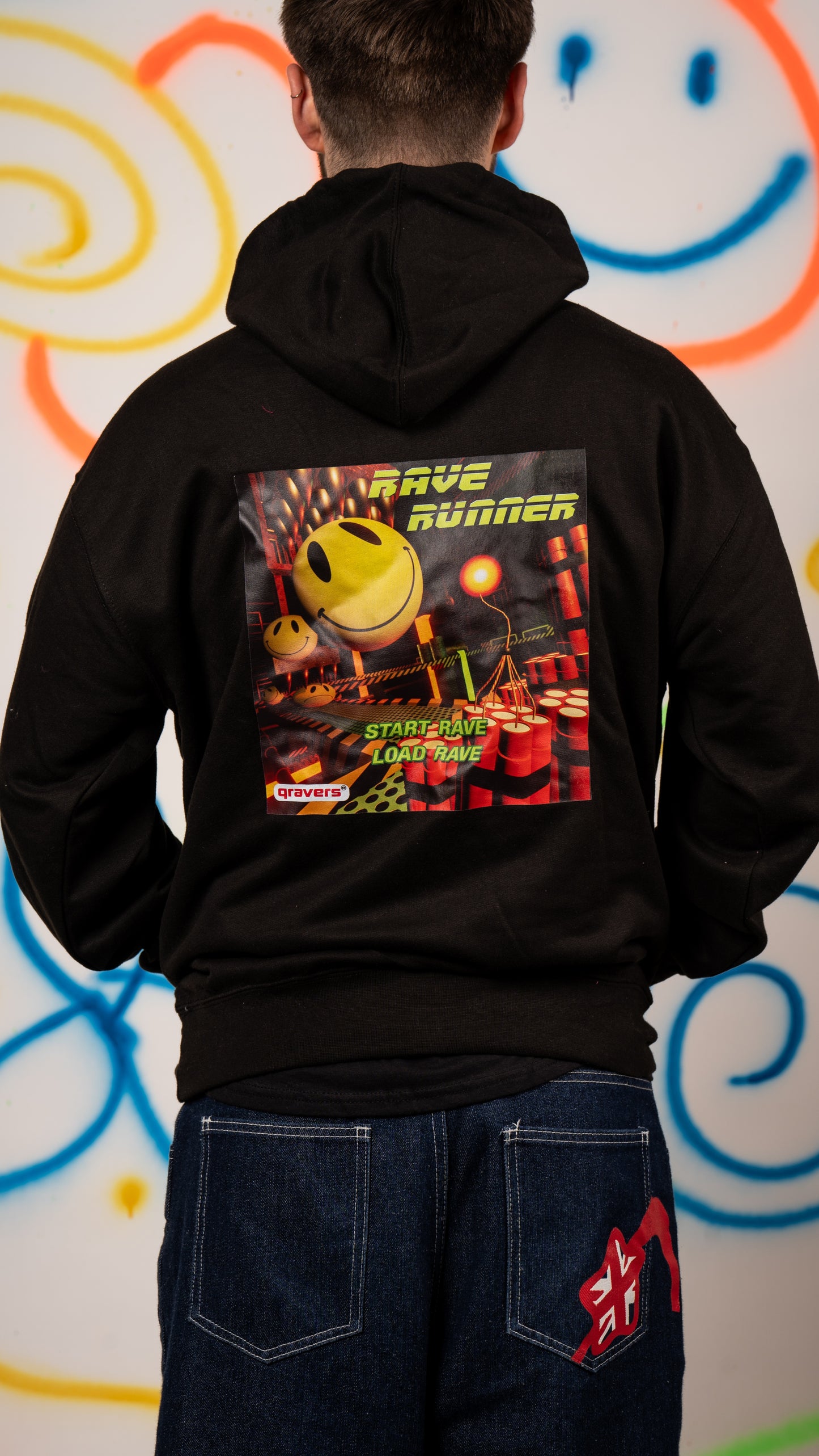 Rave Runner 3D Front & Back Print Hoody Zwart