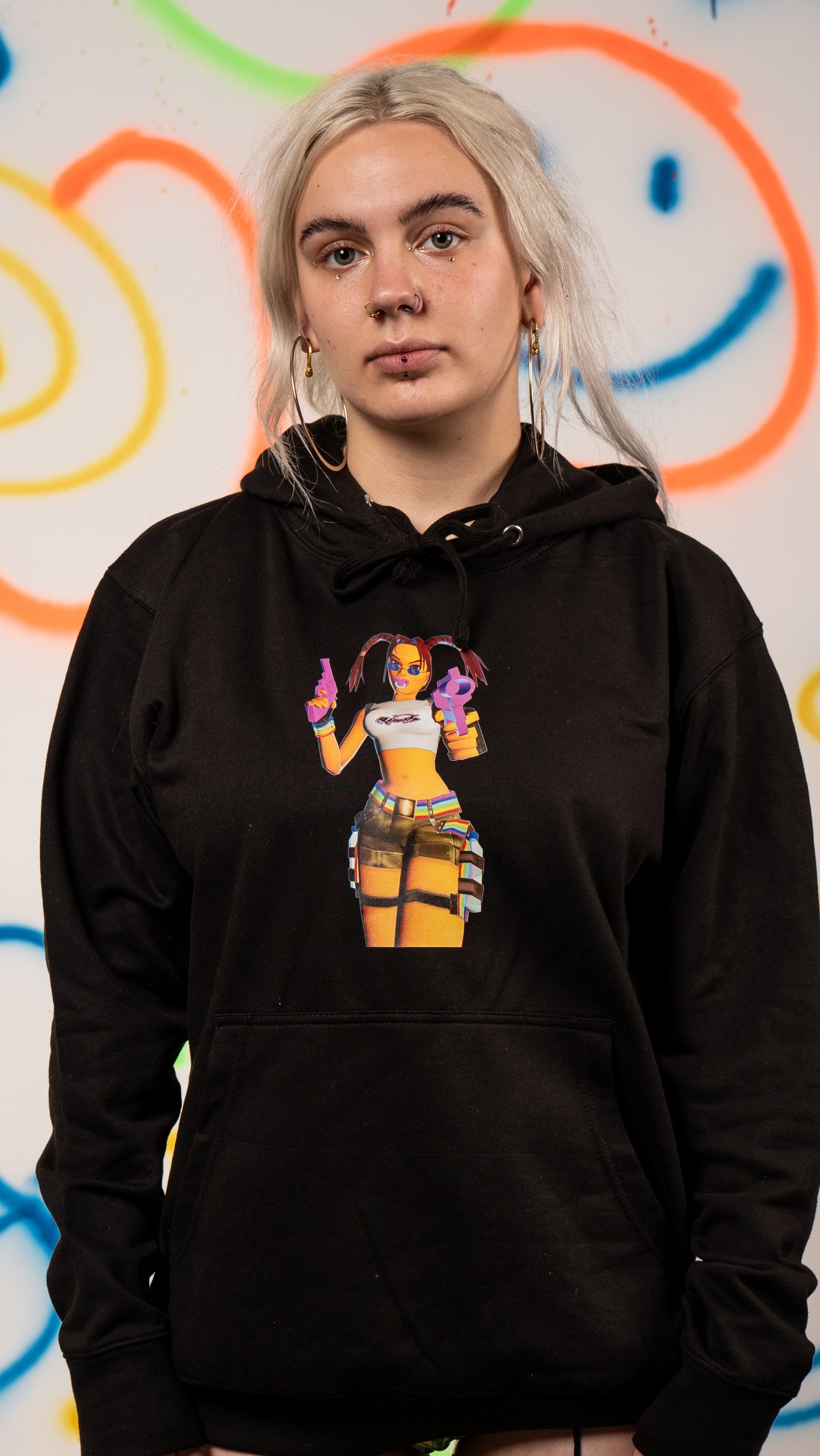 Tomb Raver 3D-Kapuzenpullover mit Vorder- und Rückseitendruck, Schwarz