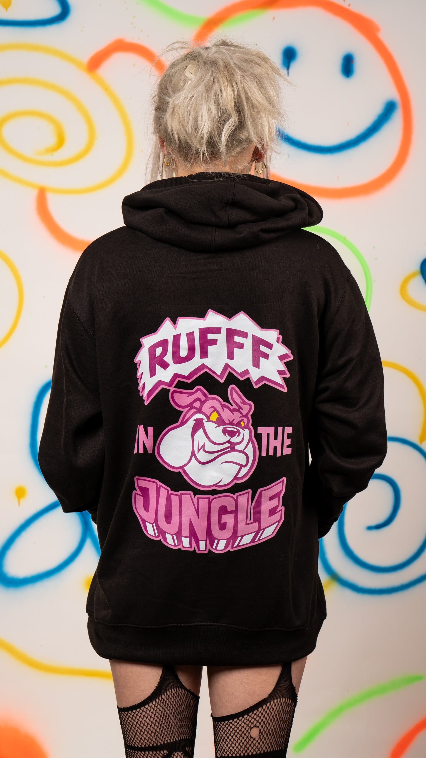 Rufff – Kapuzenpullover „In The Jungle“ mit Front- und Rückenprint in Schwarz