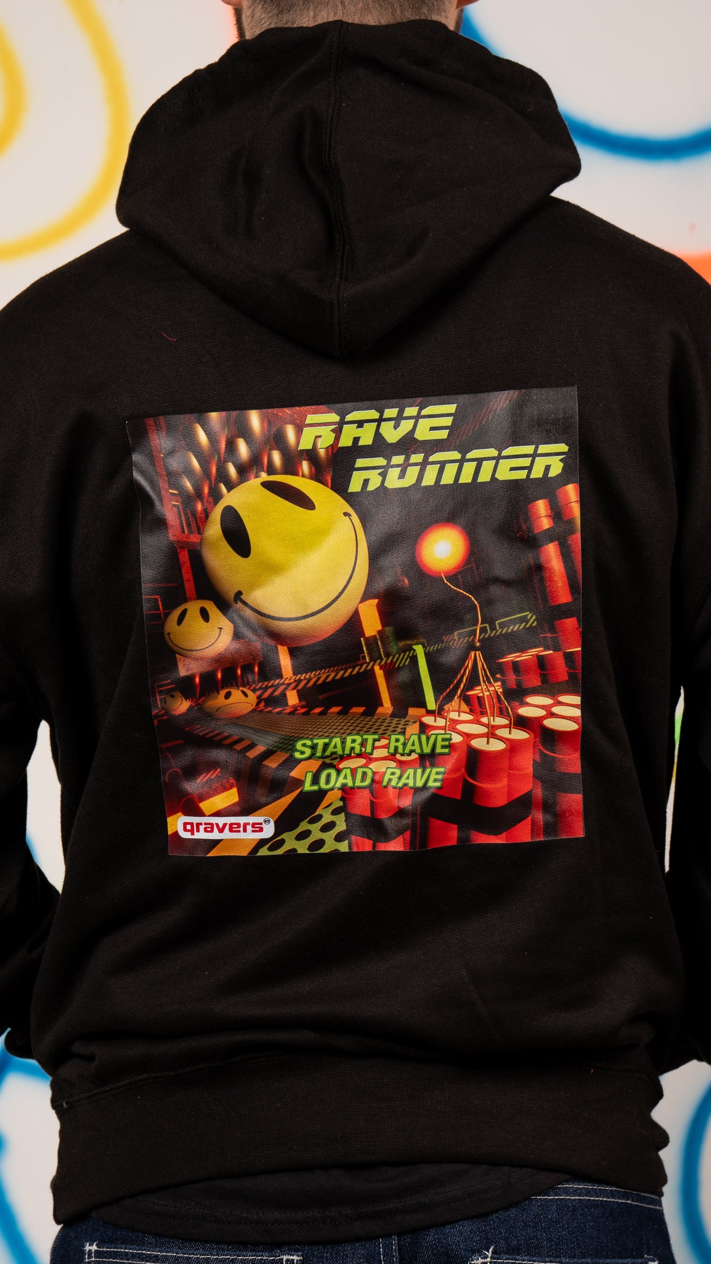 Rave Runner 3D Front & Back Print Hoody Zwart