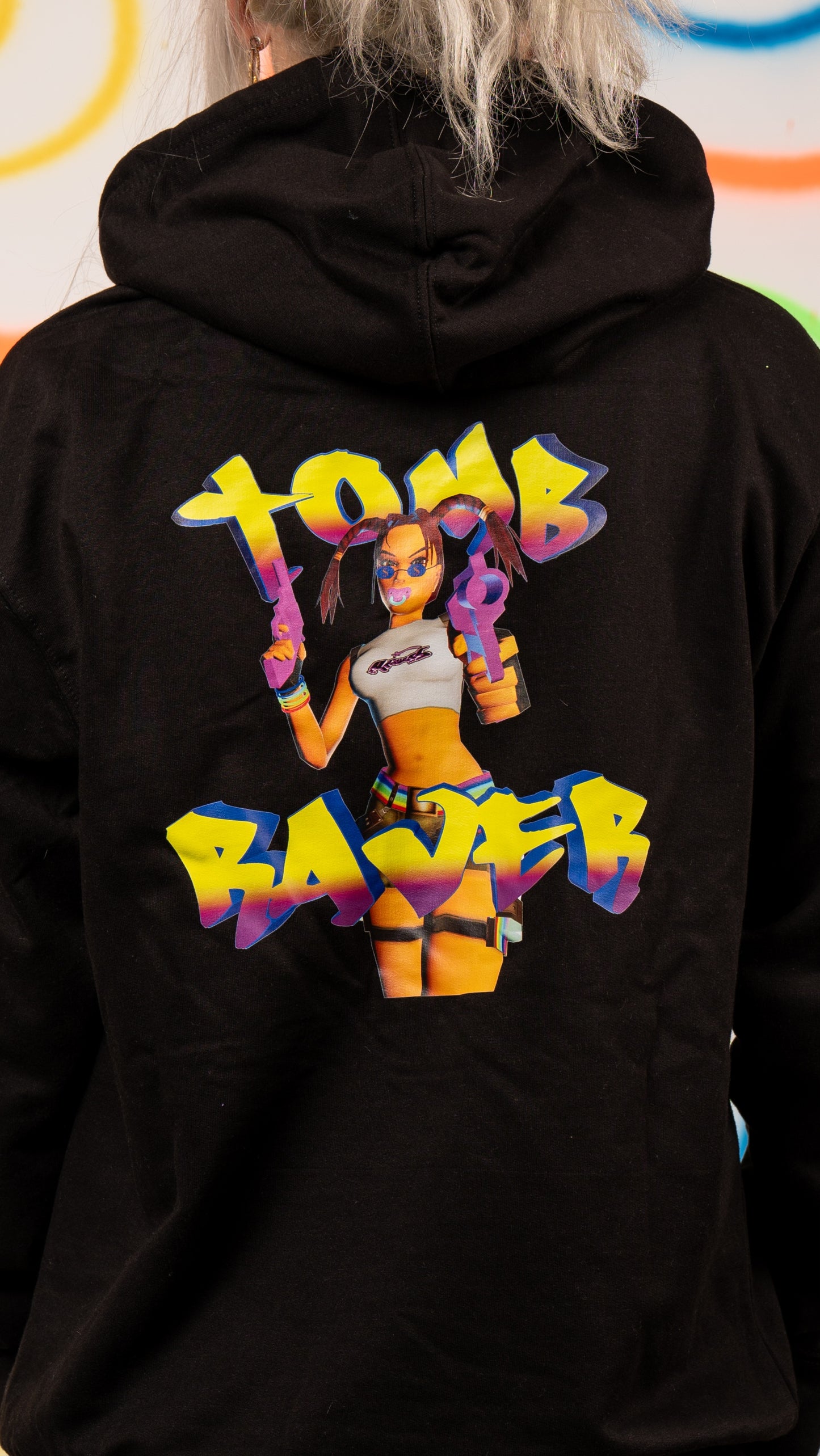 Tomb Raver 3D-Kapuzenpullover mit Vorder- und Rückseitendruck, Schwarz