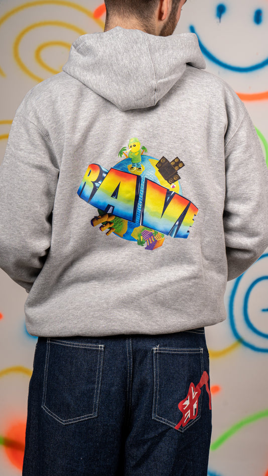 Rave World 3D Front & Back Print Hoody Grey