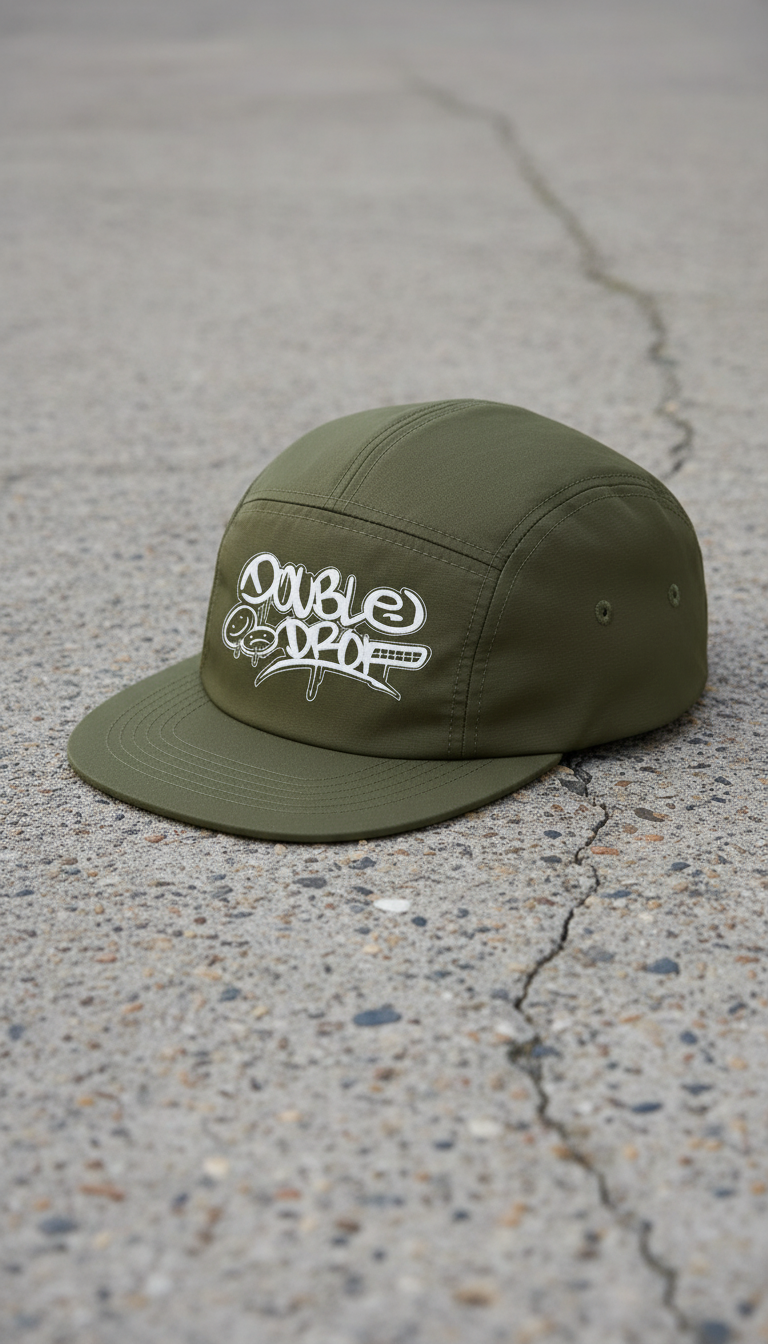 Double Drop Graffiti 5-Panel Camper Cap Army Green