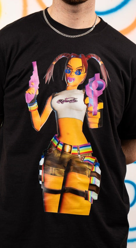 Tomb Raver T-shirt met korte mouwen en voor- en achterkantprint, zwart