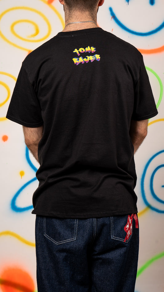 Tomb Raver T-shirt met korte mouwen en voor- en achterkantprint, zwart