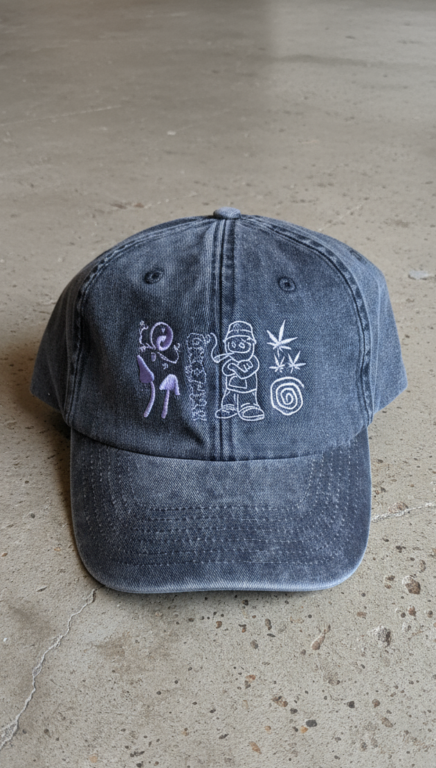 Rave Festival Embroidered Vintage Cap Black - Low Profile