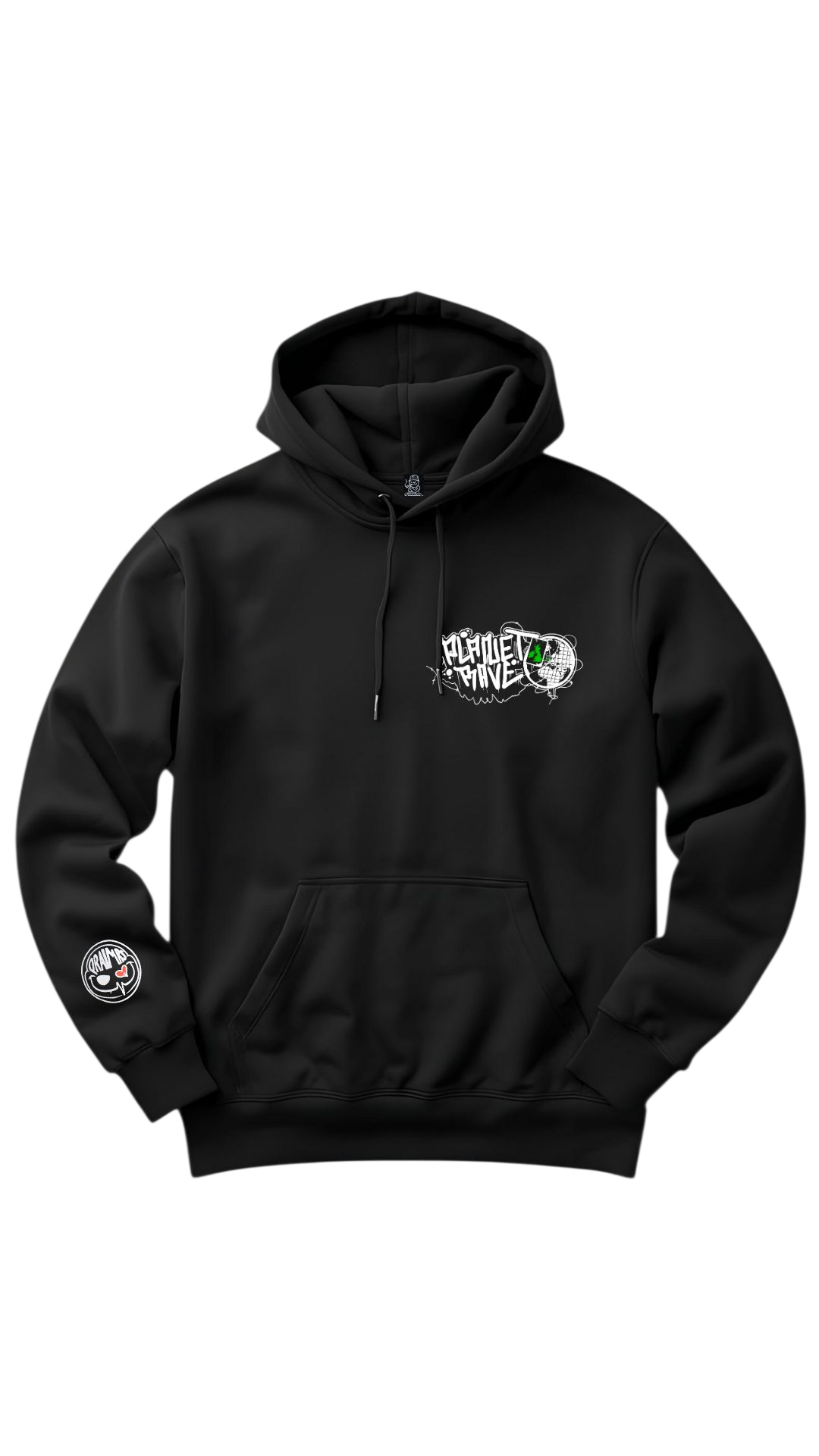Planet Rave Graff Front & Back Print Zip Hoody Black