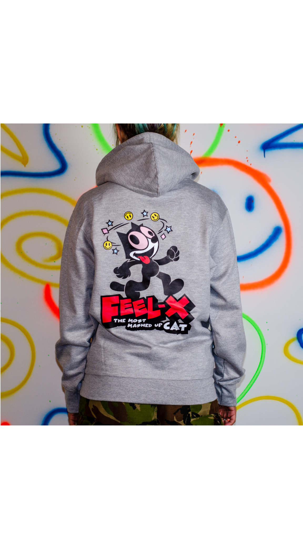 Feel-X Voor- en Achterkant Print Hoody Grijs