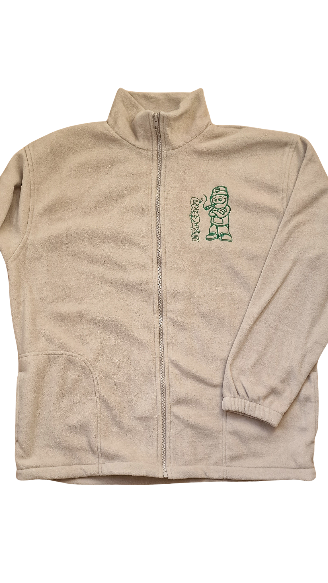 Qravers Man Geborduurd Fleecejack Beige Groen