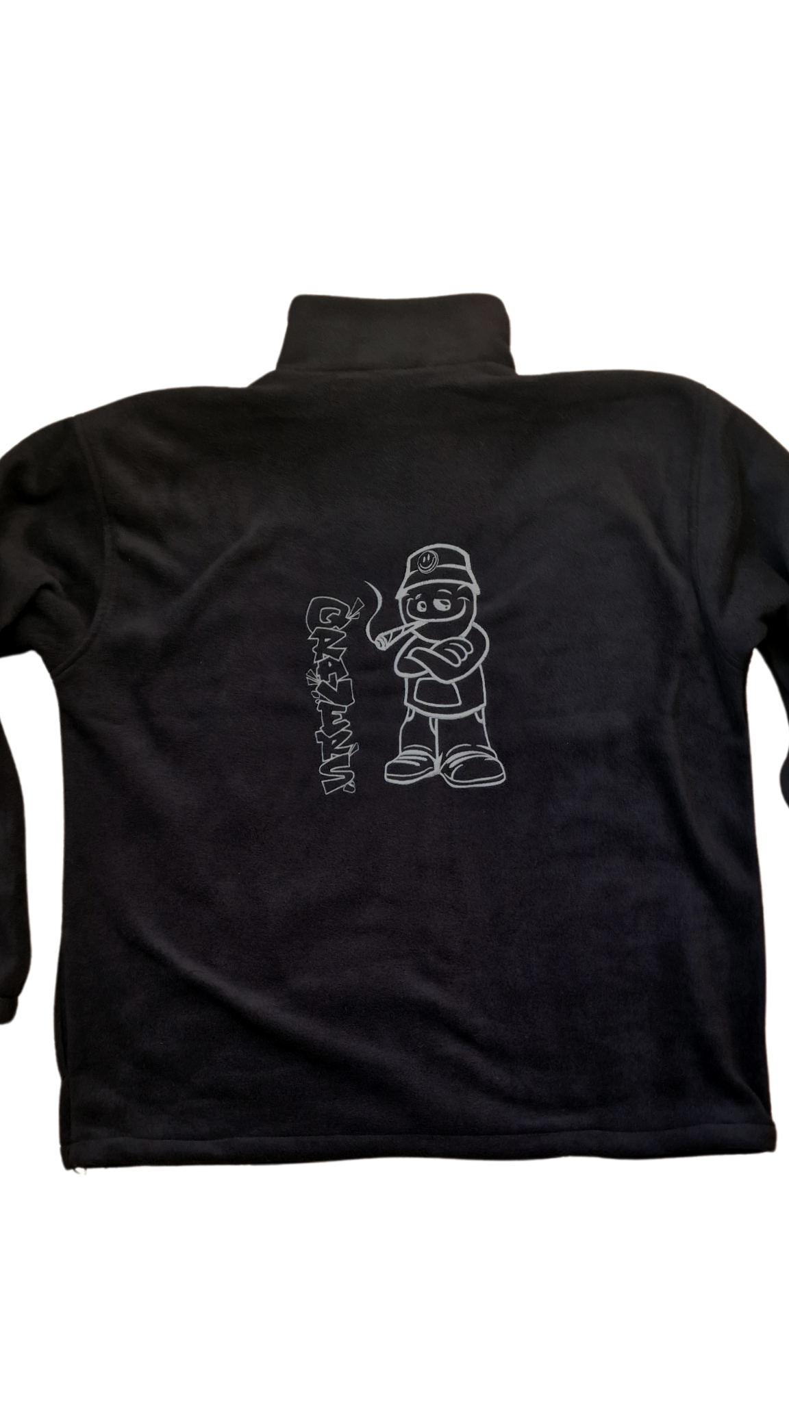 Qravers Man Geborduurd Fleecejack Zwart Zilver