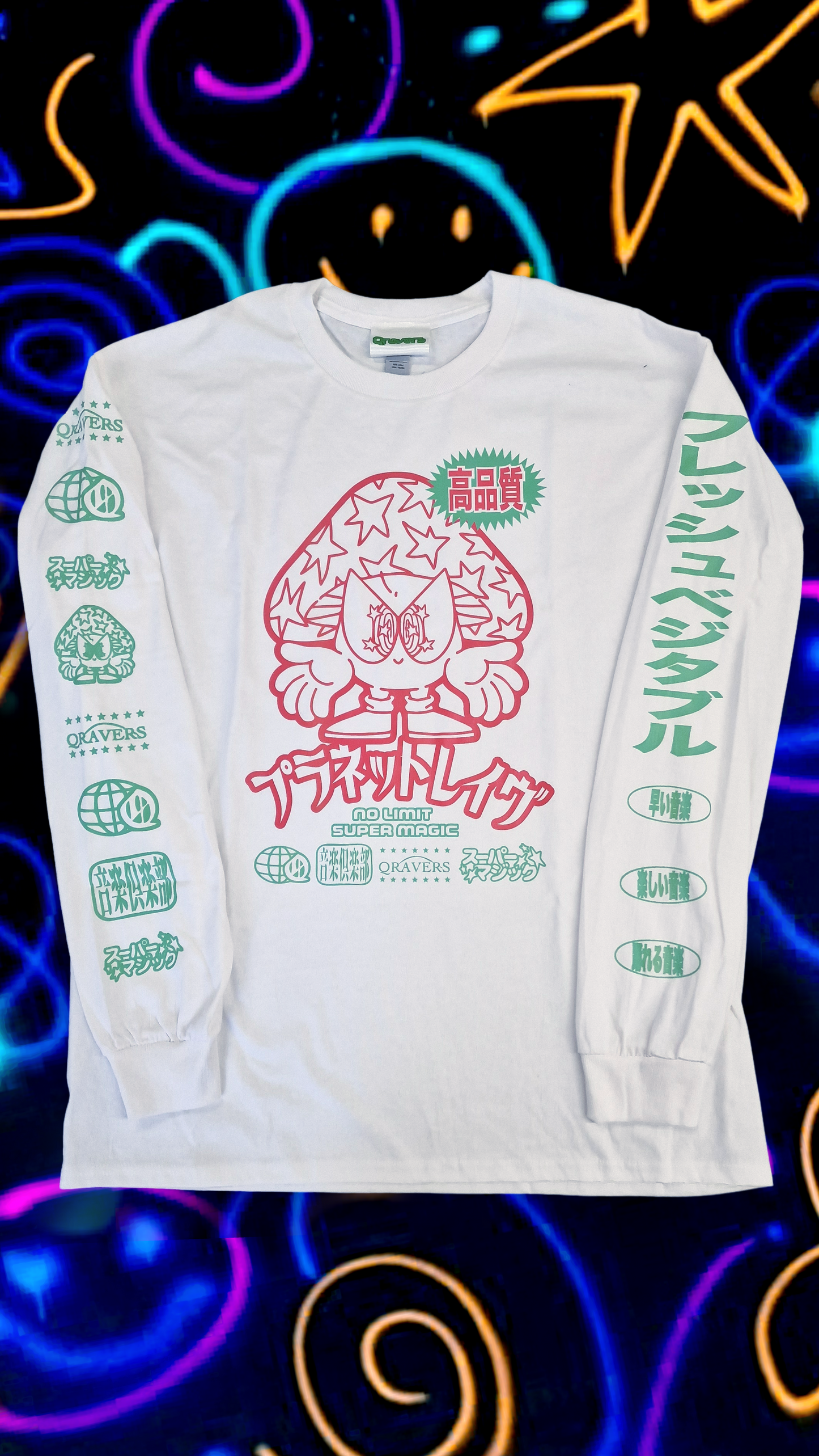 Super Magic T-shirt met lange mouwen, wit en rode paddenstoel