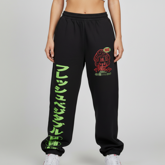 SunChome Super Magic Mushroom Joggers Black Psychedelic Rave Clothing Qravers London