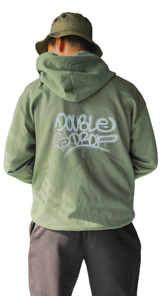 Double Drop Graff Back Print Zip Hoody Green DnB Rave Clothing Qravers London