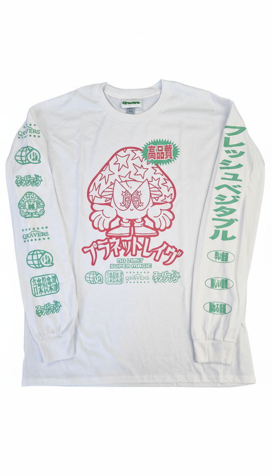 White long sleeve with mushroom design - flat lay