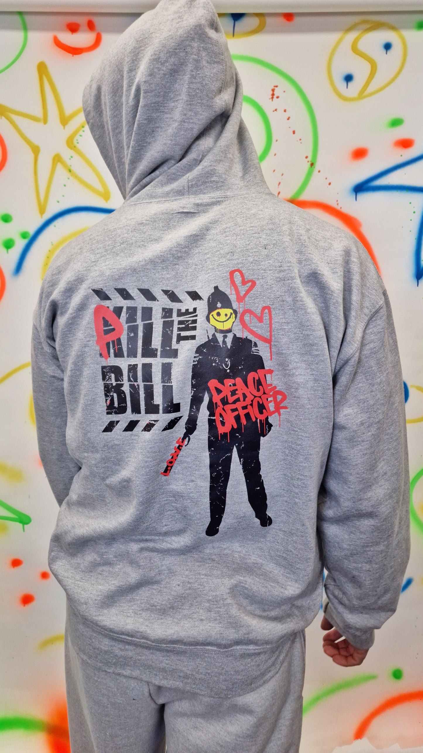 Pill The Bill Voor- en achterkant print hoody grijs