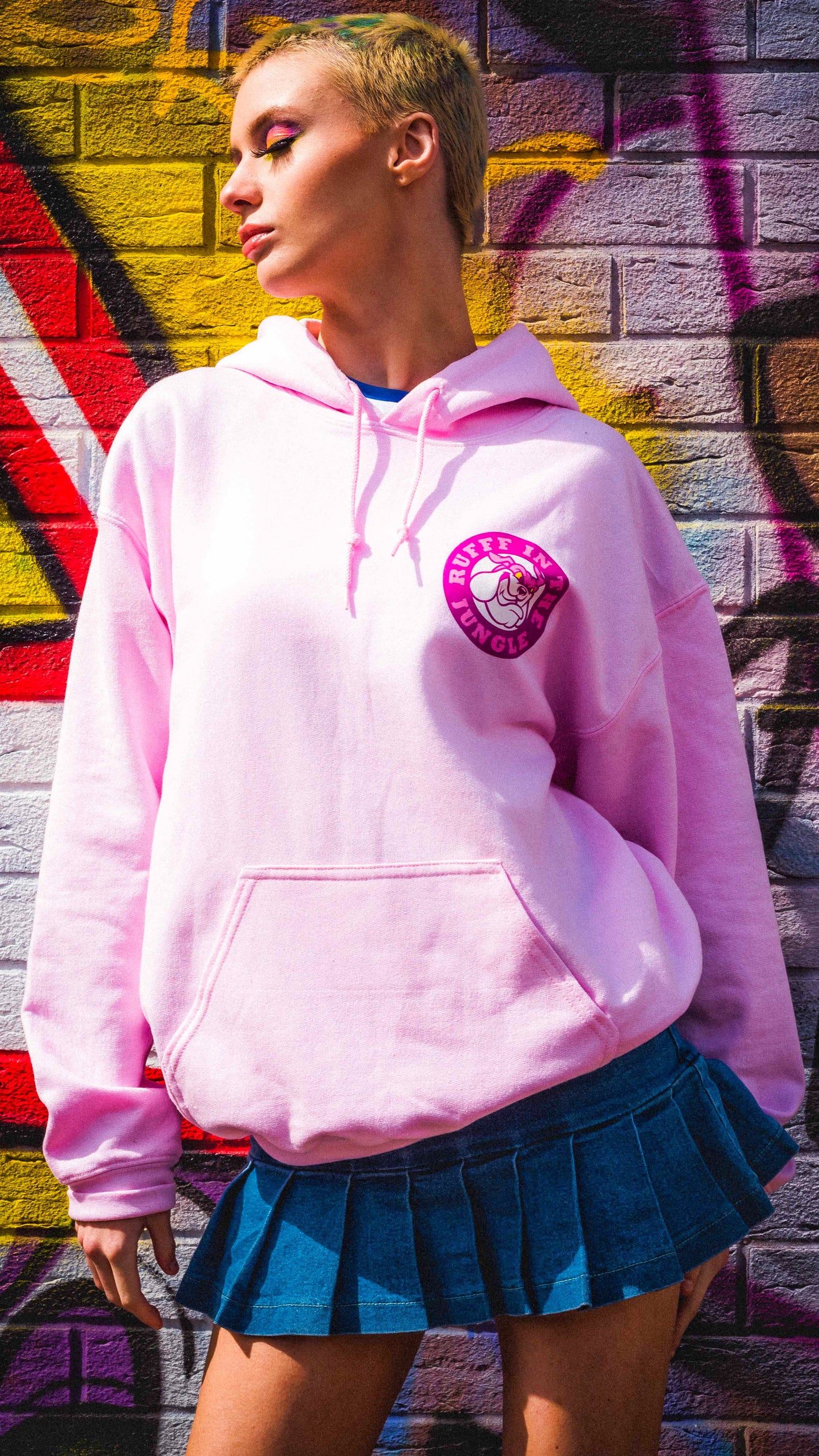 Rufff – Kapuzenpullover „In The Jungle“ mit Front- und Rückenprint, Pink