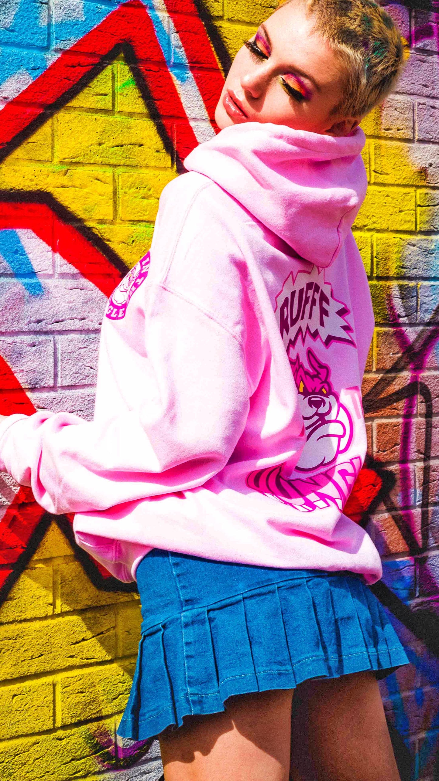 Rufff – Kapuzenpullover „In The Jungle“ mit Front- und Rückenprint, Pink
