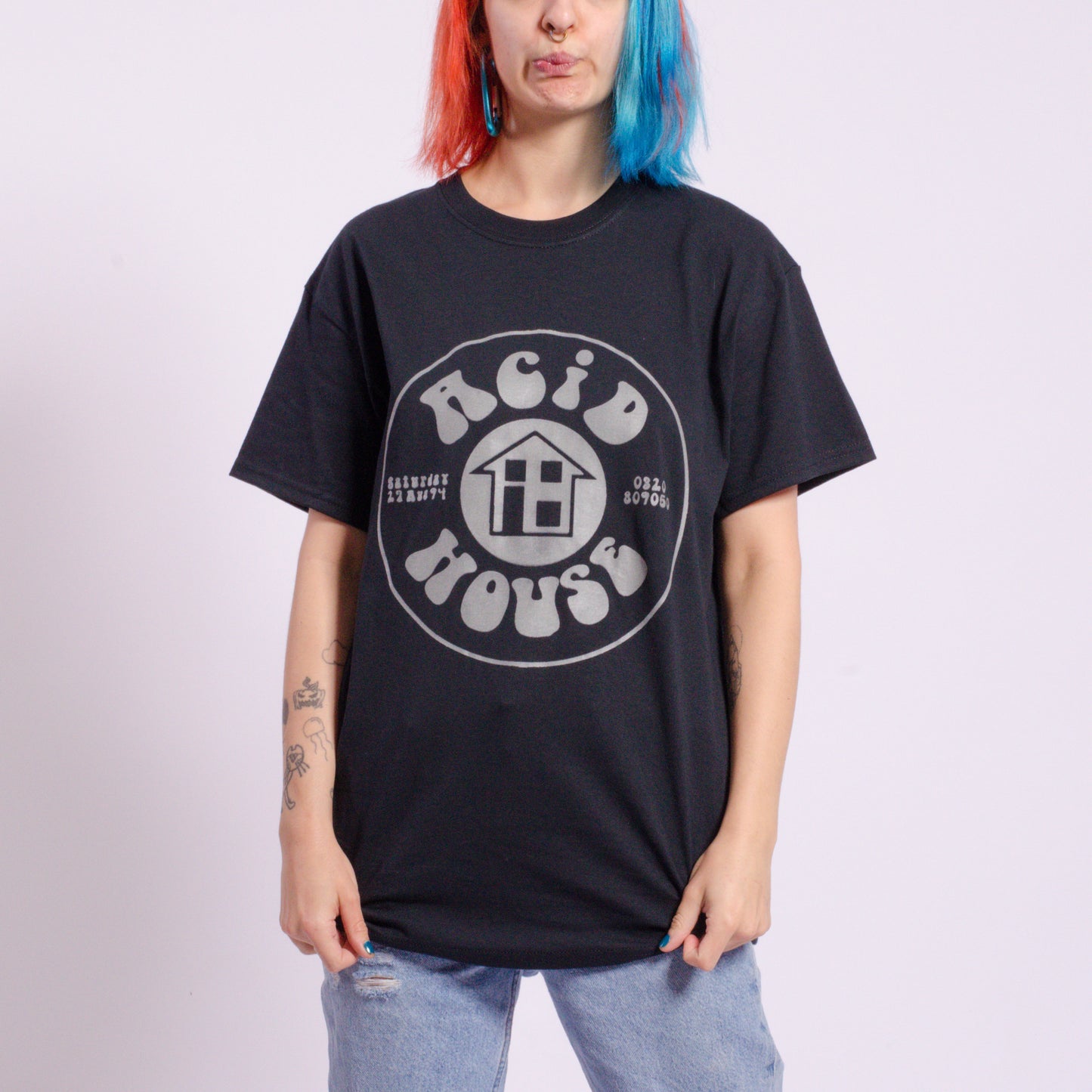 Acid House Glow In The Dark T-shirt met korte mouwen, zwart
