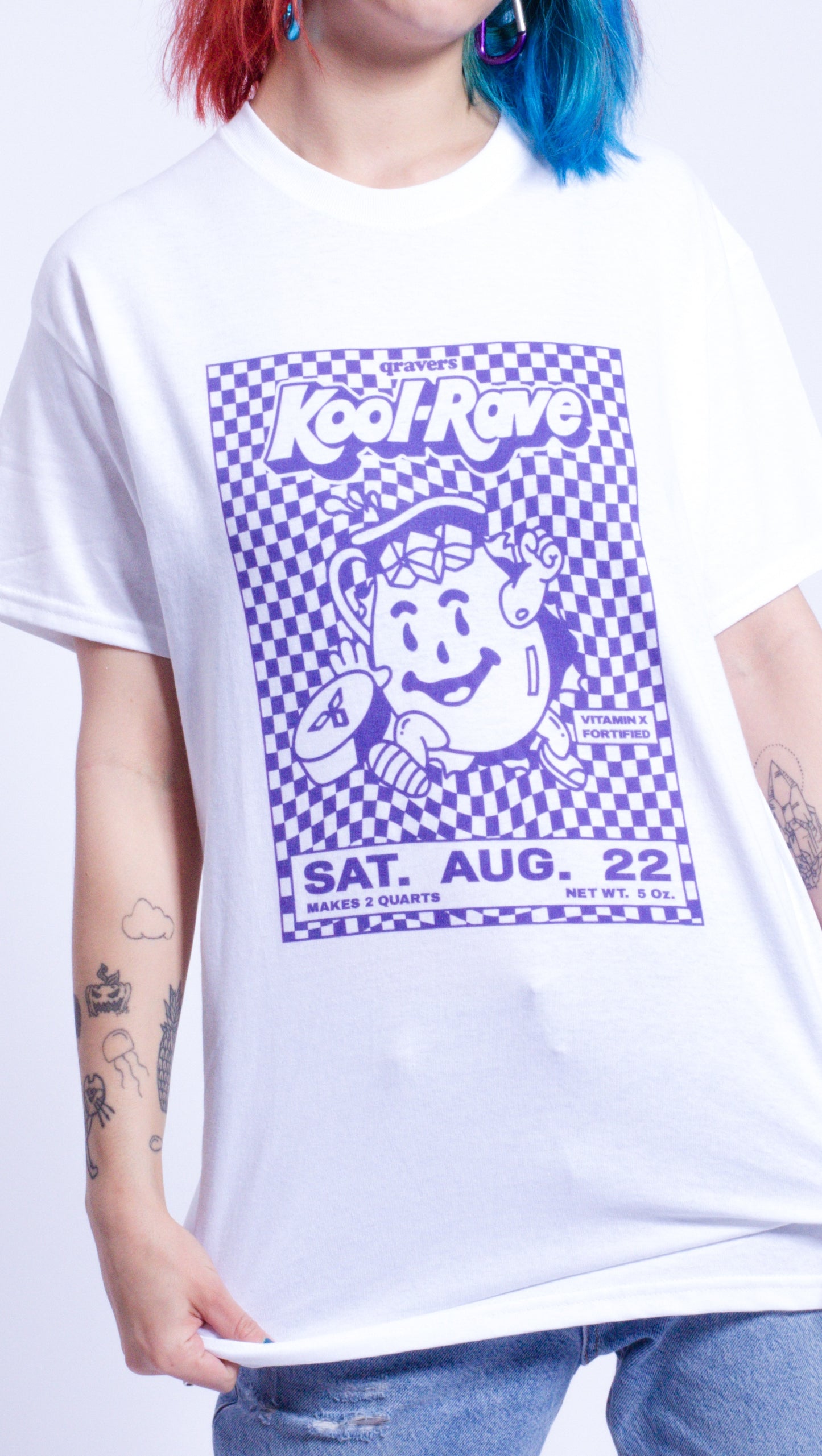 Kool-Rave Lila Kurzarm-T-Shirt Weiß