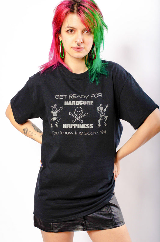 Hardcore Happiness Glow In The Dark T-shirt met korte mouwen, zwart