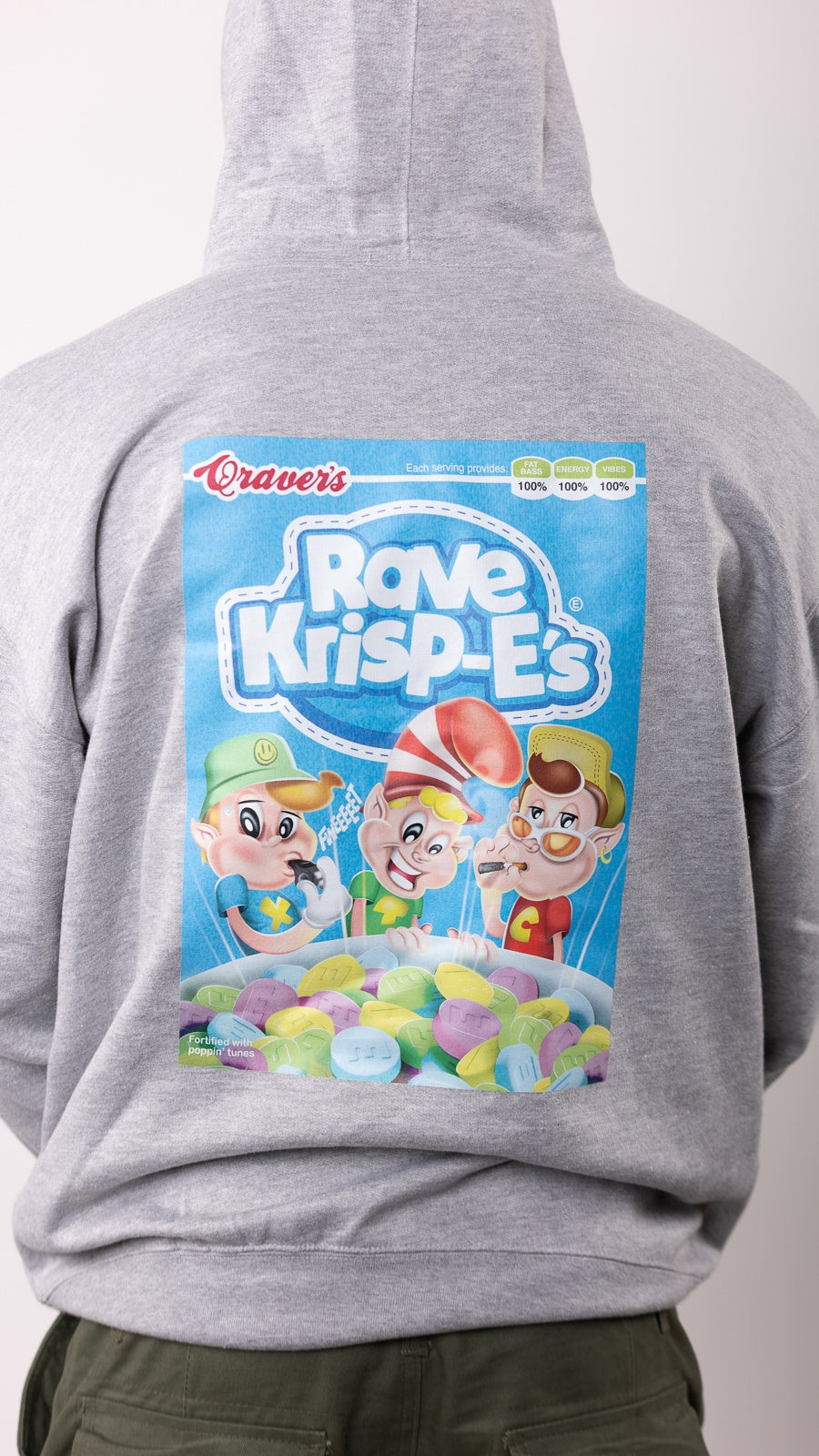 Rave Krispes Hoody met print aan de voor- en achterkant, grijs