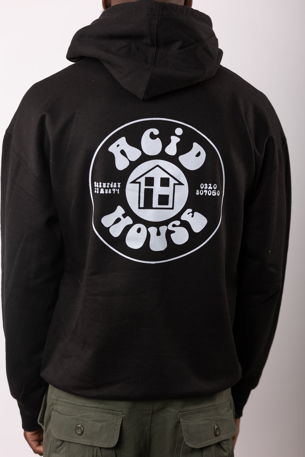 Acid House Voor- en Achterkant Print Hoody Zwart