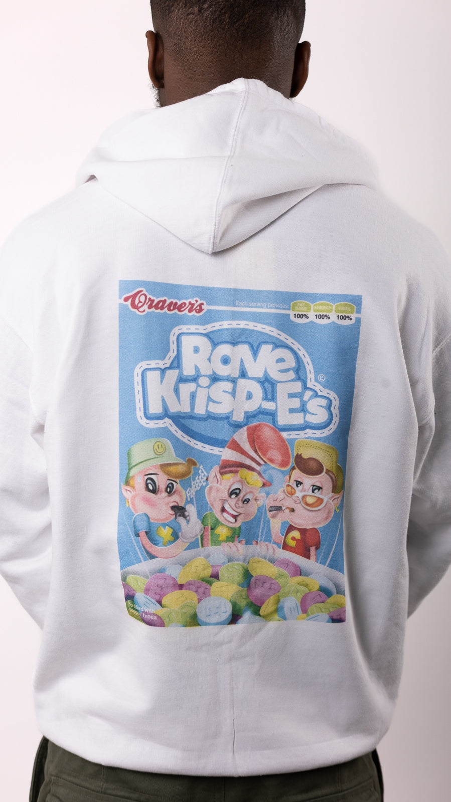 Rave Krispes Kapuzenpullover vorne und hinten, Weiß