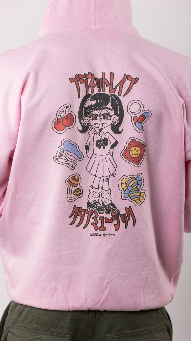 Planet Rave Japan 3 Voor- en achterkant print hoody roze