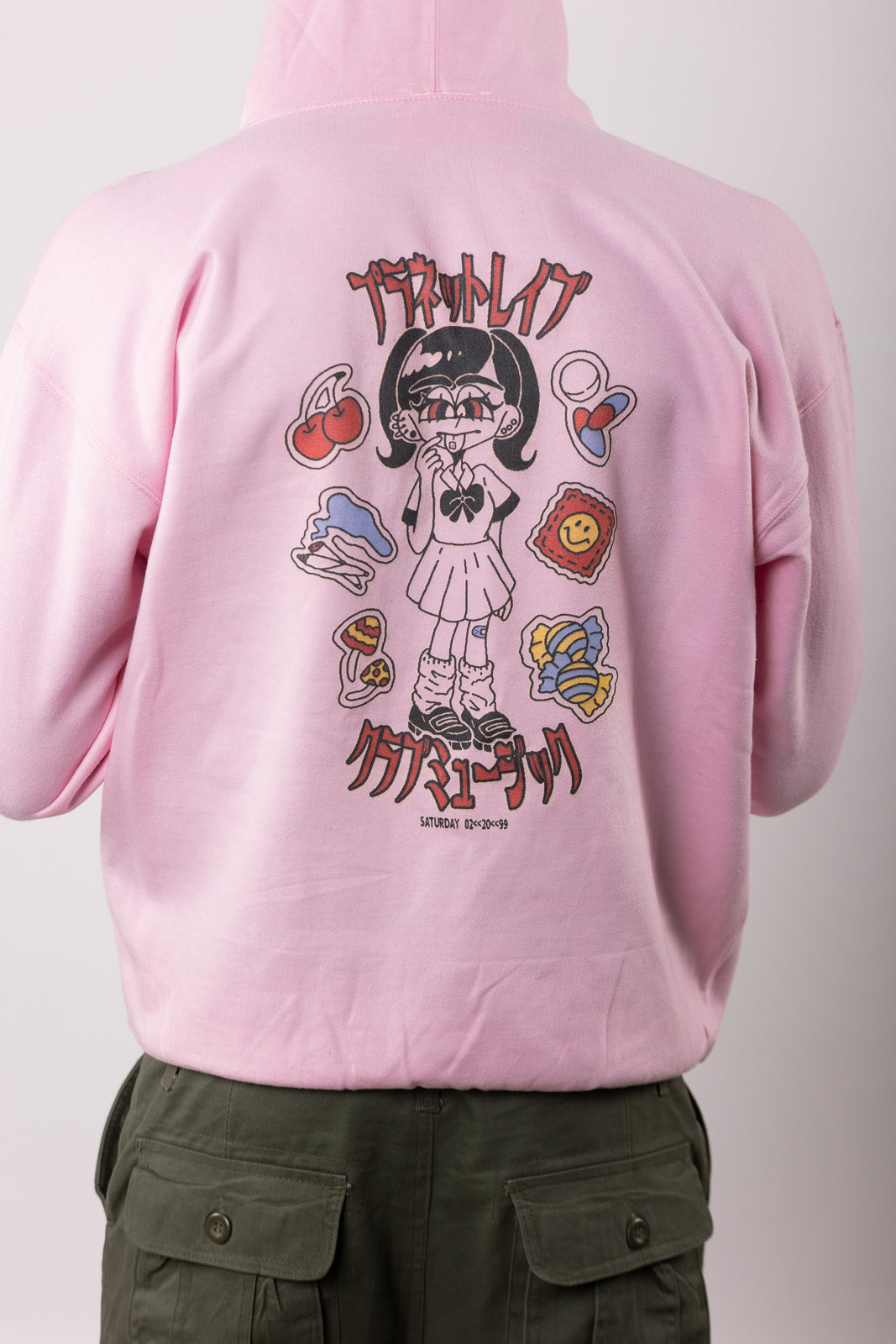 Planet Rave Japan 3 Voor- en achterkant print hoody roze