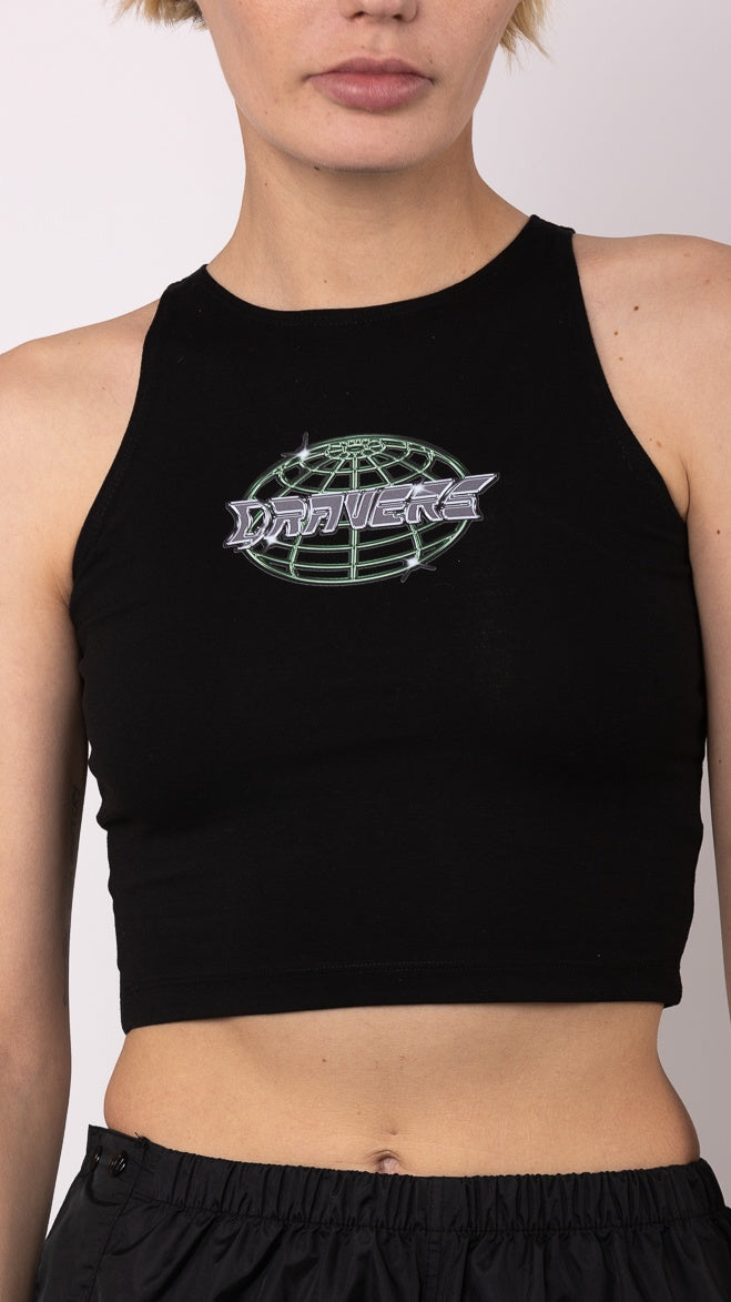 Qravers Chrome Globe Cropped Logo Vest Zwart