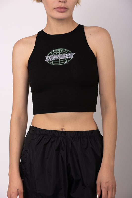 Qravers Chrome Globe Cropped Logo Vest Black