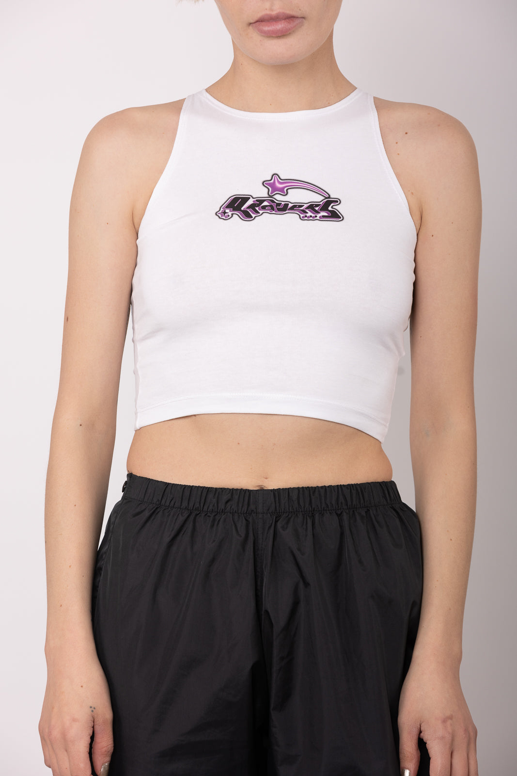 Qravers Shooting Star Cropped Logo Weste Weiß