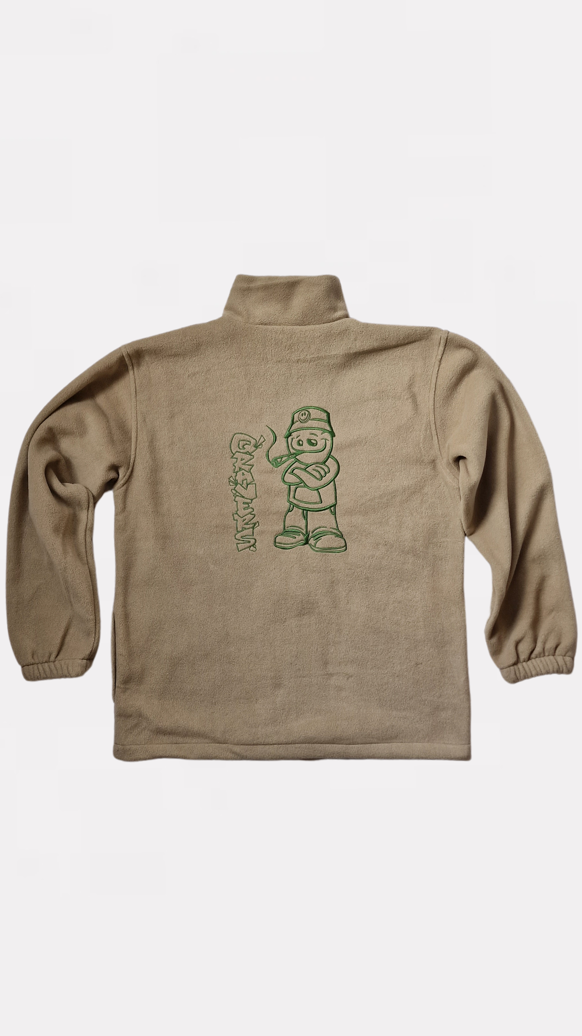 Qravers Man Geborduurd Fleecejack Beige Groen