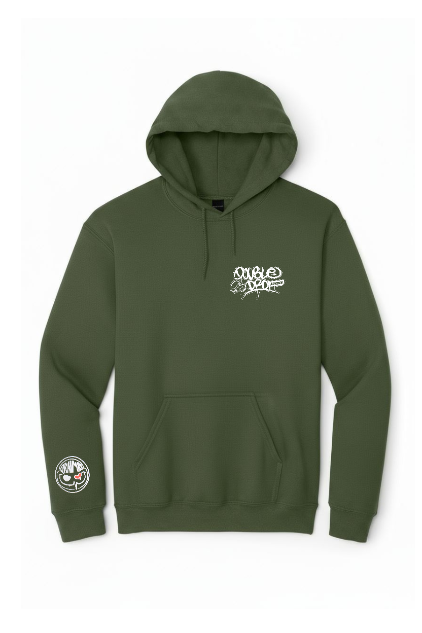 Double Drop Graff Front & Back Print Hoody Green