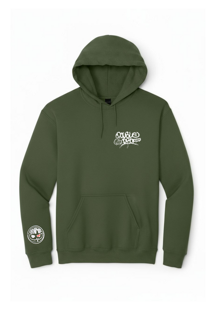 Double Drop Graff Front & Back Print Hoody Green