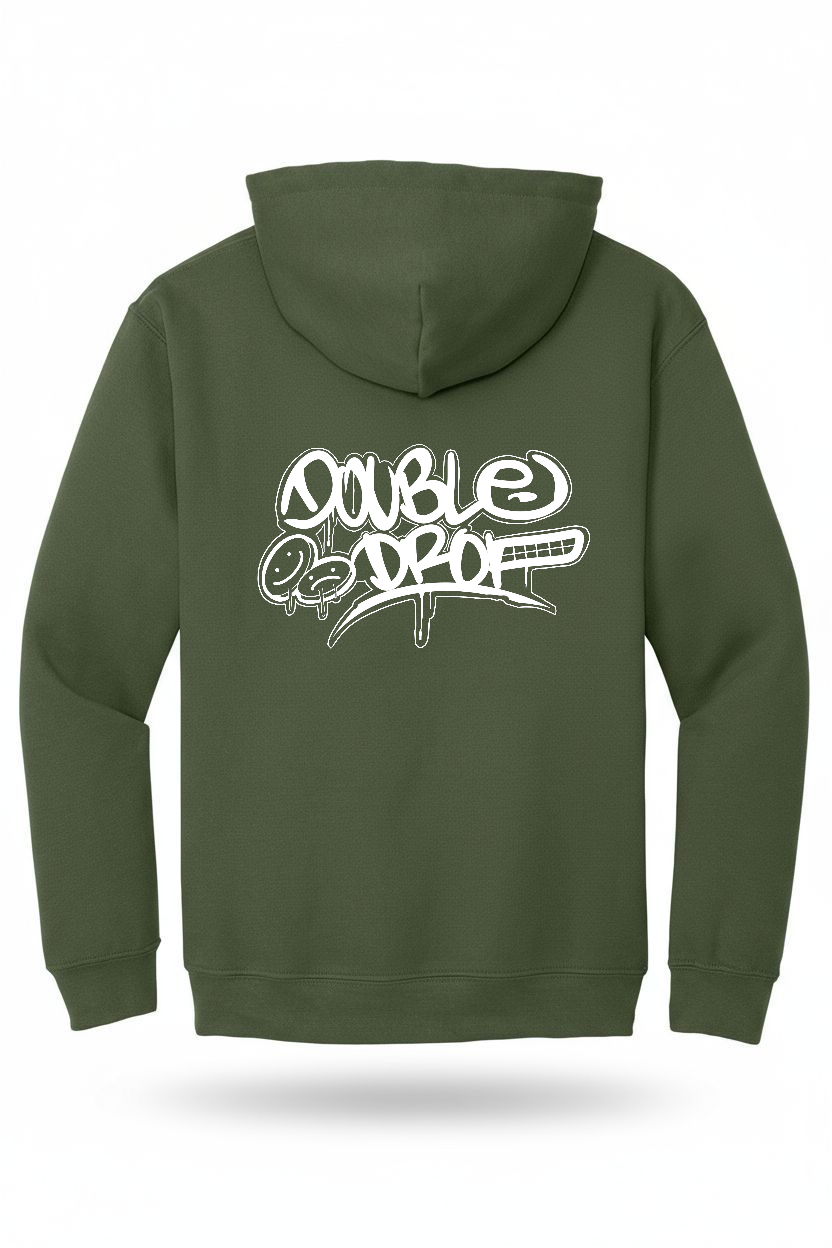 Double Drop Graff Front & Back Print Hoody Green
