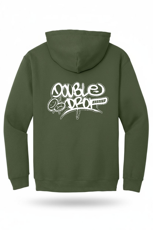 Double Drop Graff Front & Back Print Hoody Green