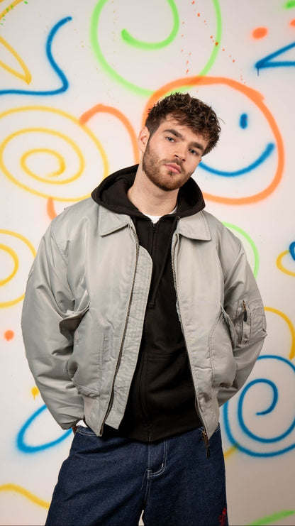 Embroidered Planet Rave MA-2 Bomber Jacket Silver