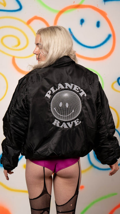 Embroidered Planet Rave MA-2 Bomber Jacket Black