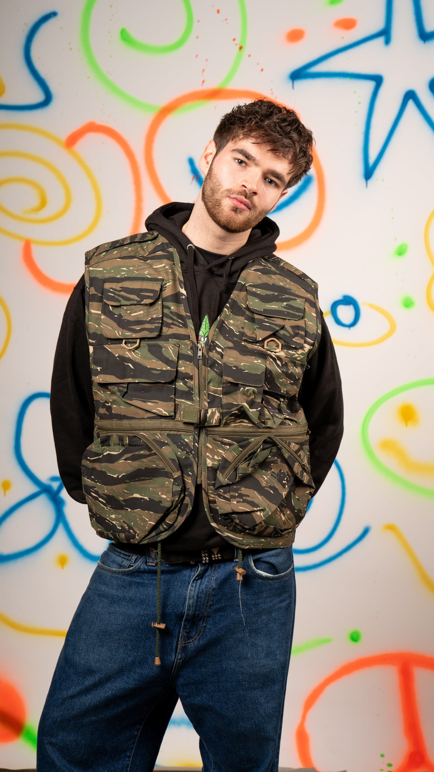 Planet Rave Multi Pocket Vest Gilet Camo