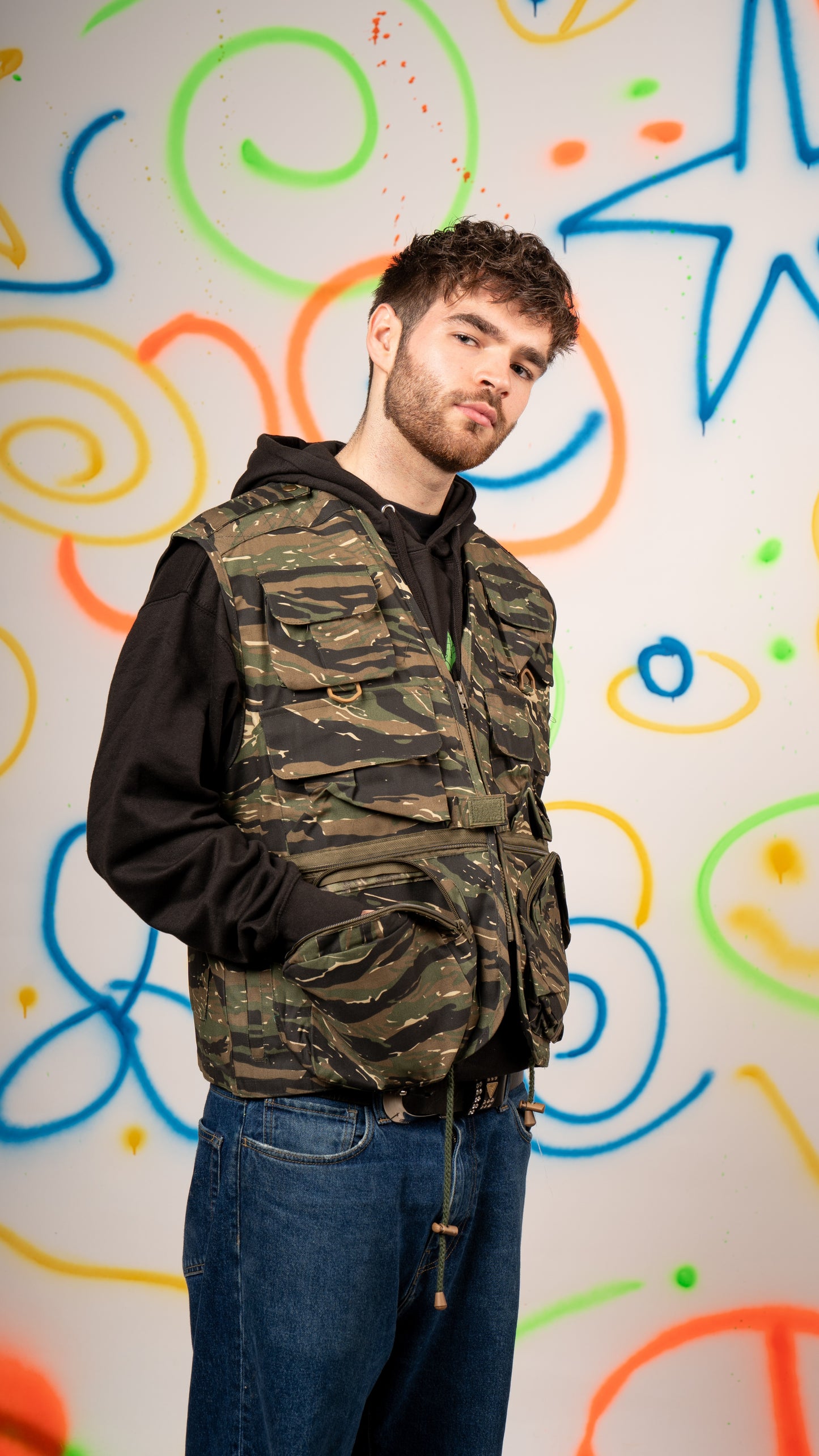 Planet Rave Multi Pocket Vest Gilet Camo