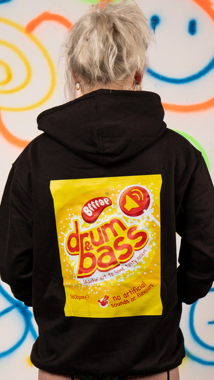 Dip Dab Drum &amp; Bass, Kapuzenpullover mit Front- und Rückendruck, Schwarz