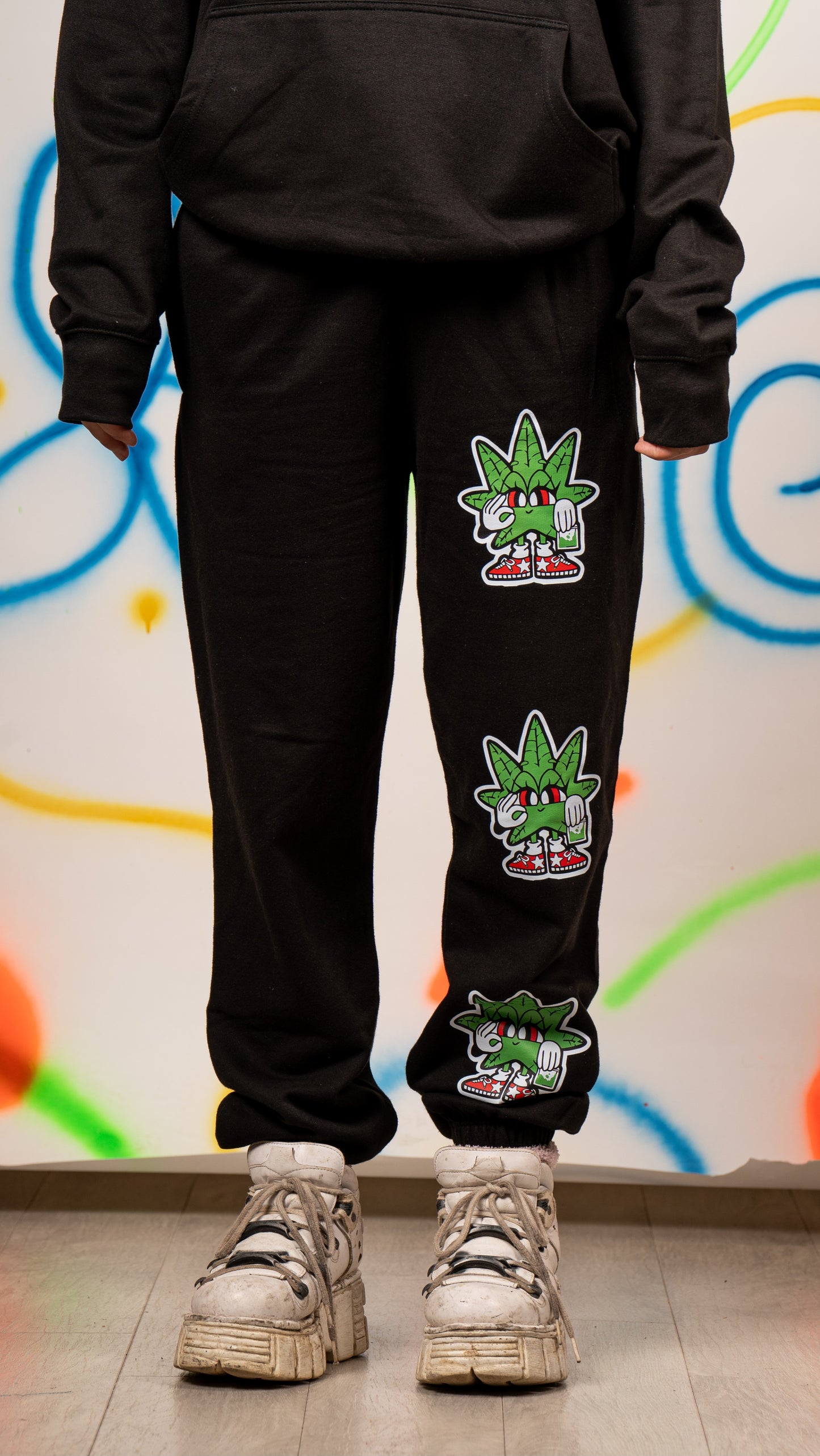 Weed Triple Print Joggers Black