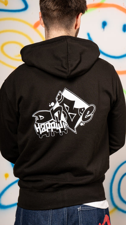 DnBe Happy Graff Front & Back Print Zip Hoody Black