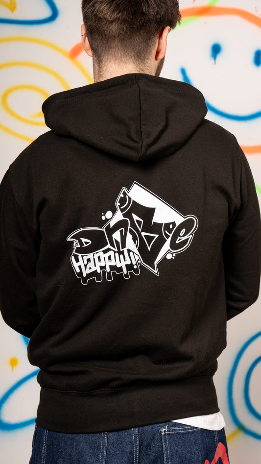 DnBe Happy Graff Front & Back Print Zip Hoody Black