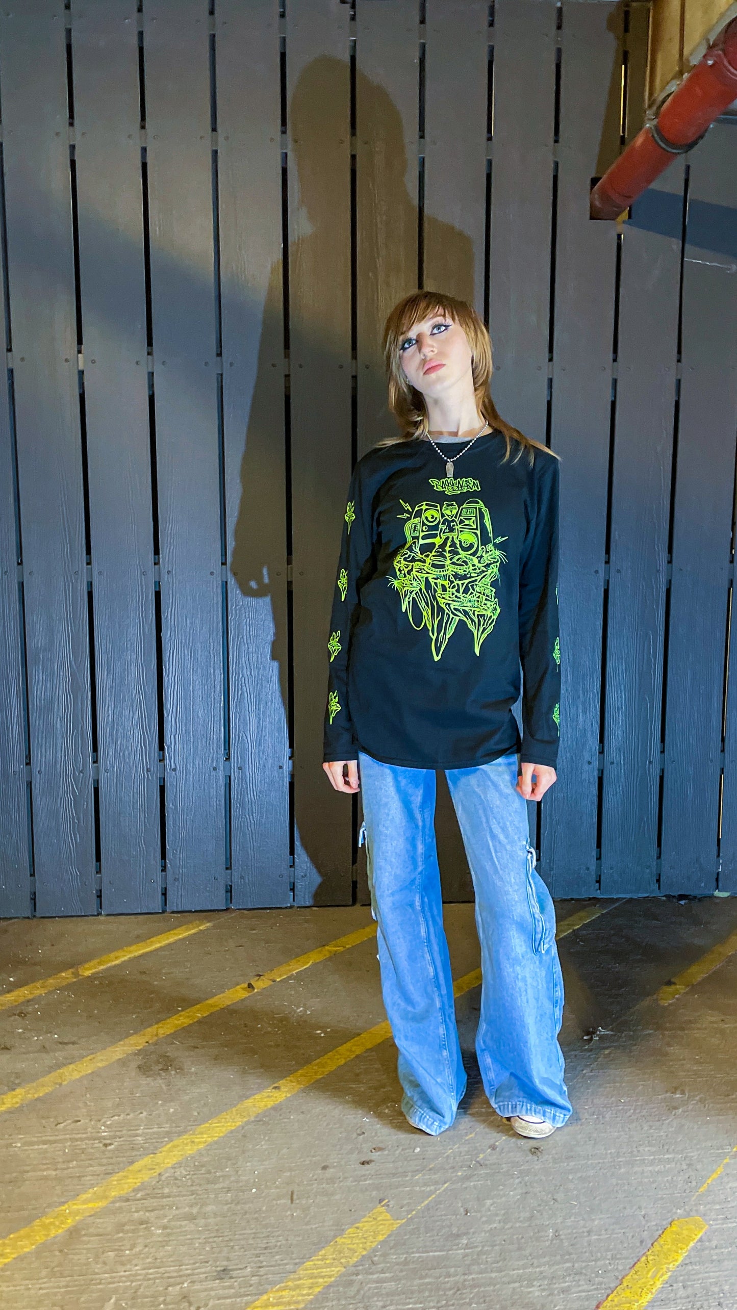Bass Alien Front & Arm Print Long Sleeve Tee Black