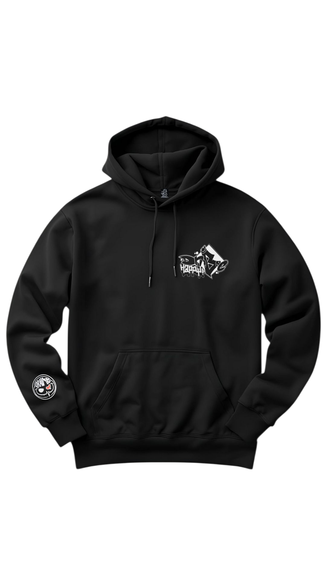 DnBe Happy Graff Front & Back Print Zip Hoody Black