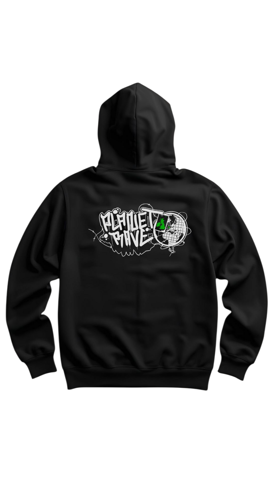 Planet Rave Graff Front & Back Print Zip Hoody Black